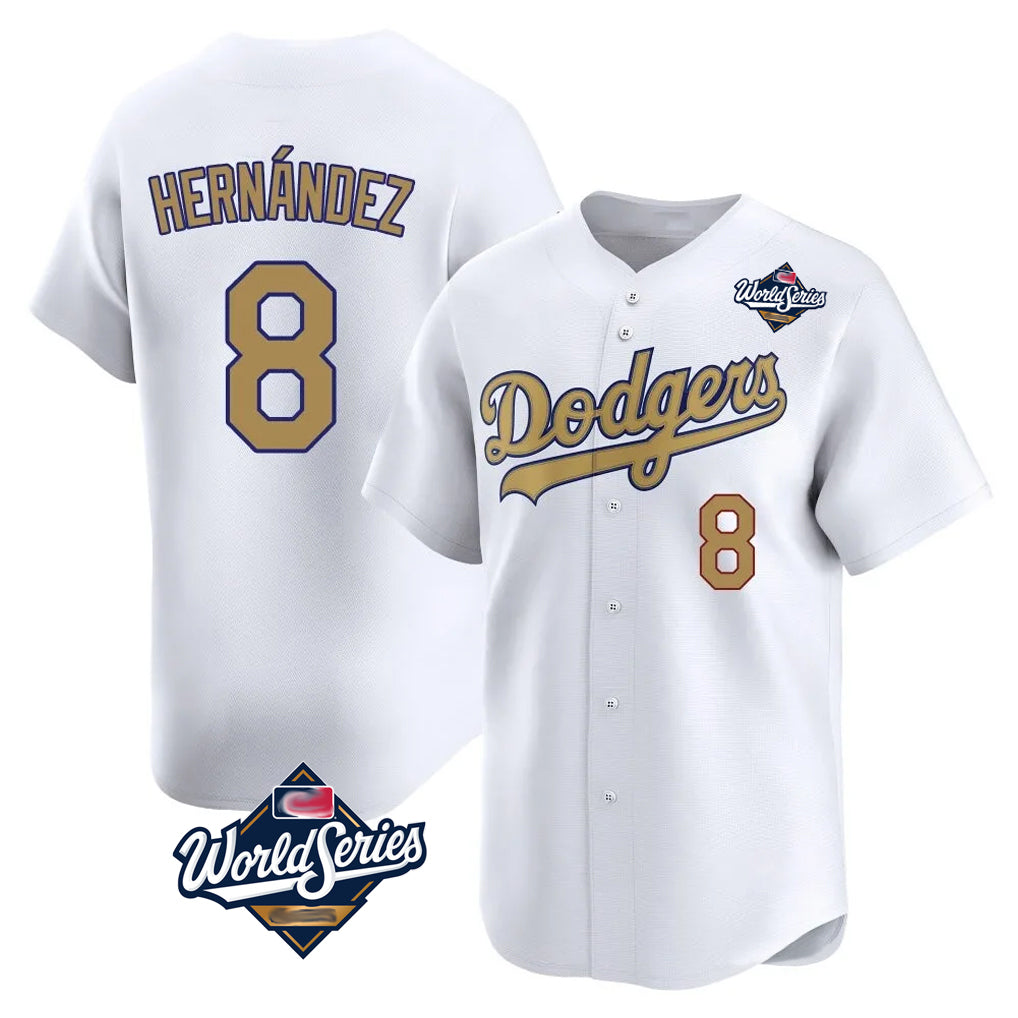 Elroe LA.Dodgers #8 Enrique Hern?¡ì?¨¦ndez Player Gold World Series Collection Limited Home Stitched Jerseys