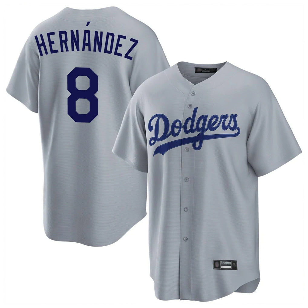 Elroe LA.Dodgers #8 Enrique Hern?¡ì?¨¦ndez Player Gray Game Stitched Jerseys