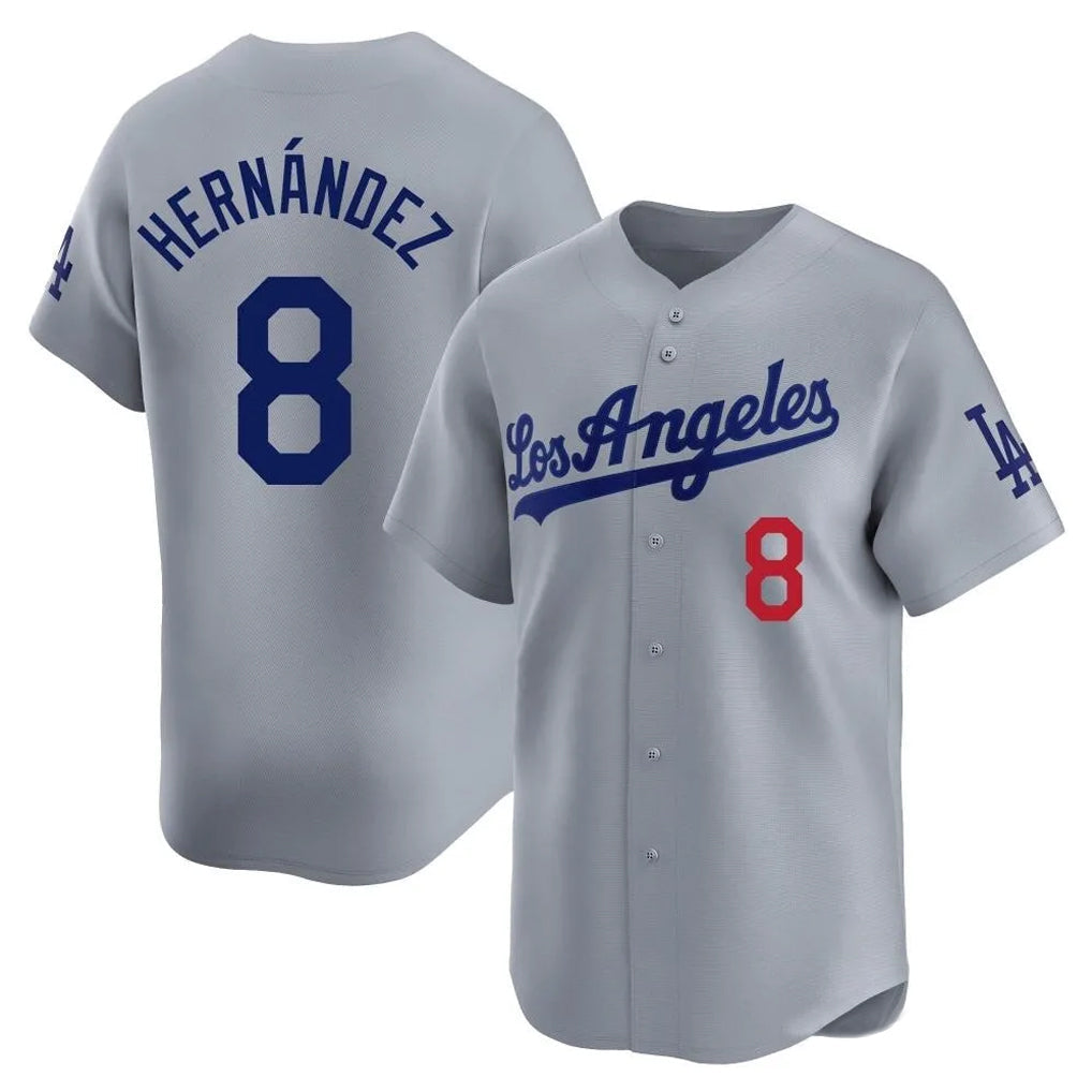 Elroe LA.Dodgers #8 Enrique Hern?¡ì?¨¦ndez Player Gray Limited Home Stitched Jerseys