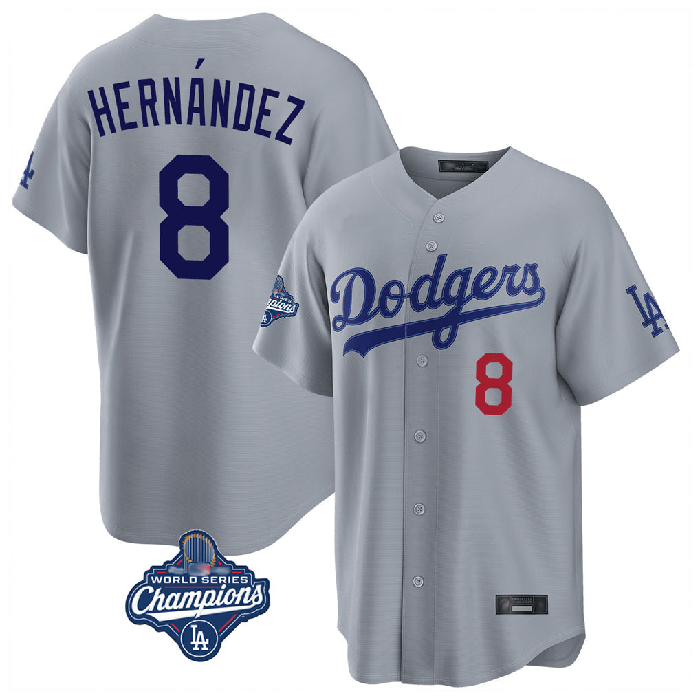 Elroe LA.Dodgers #8 Enrique Hern?¡ì?¨¦ndez Player Gray World Series Meet Game Home Stitched Jerseys