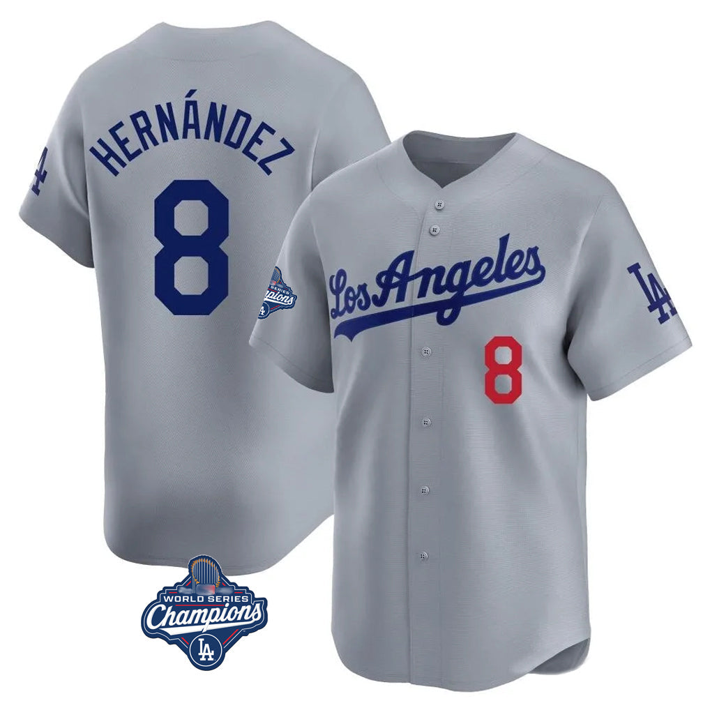 Elroe LA.Dodgers #8 Enrique Hern?¡ì?¨¦ndez Player Gray World Series Meet Limited Home Stitched Jerseys