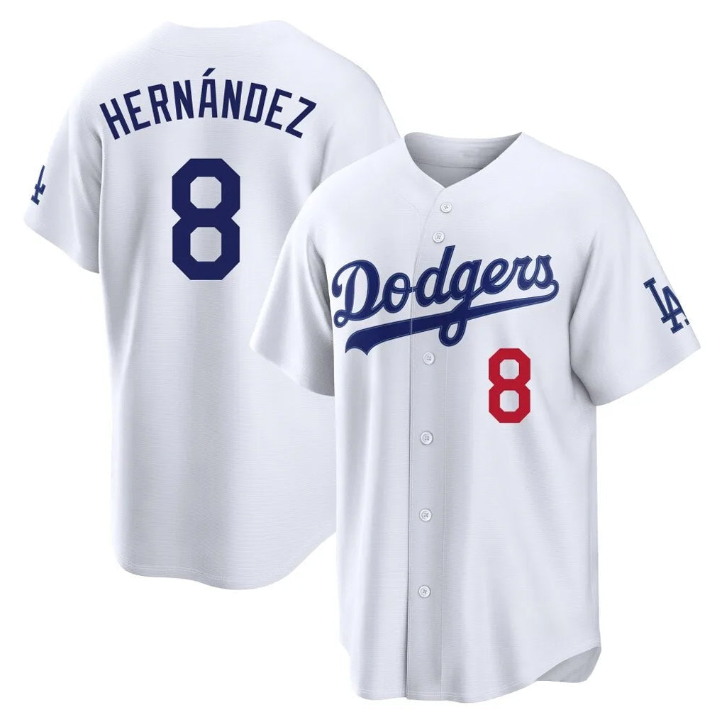 Elroe LA.Dodgers #8 Enrique Hern?¡ì?¨¦ndez Player White Home Game Stitched Jerseys