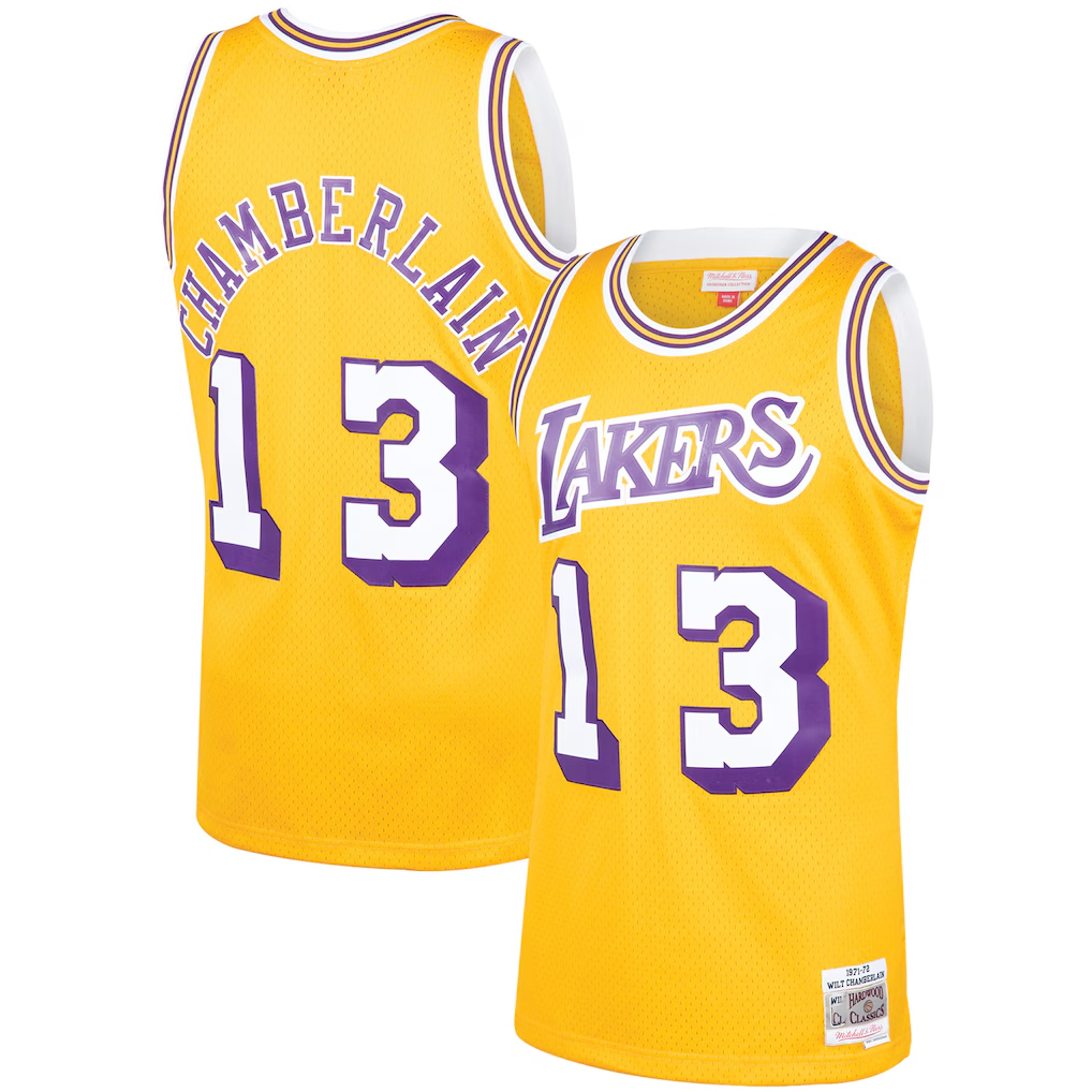 Elroe LA.Lakers #13 Wilt Chamberlain Mitchell & Ness Gold 1971-1972 Hardwood Classics Swingman Stitched Jerseys