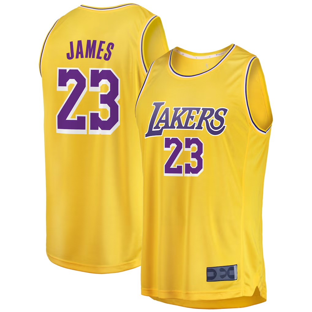 Elroe LA.Lakers #23 LeBron James Gold Big & Tall Fast Break Player Stitched Jerseys - Icon Edition