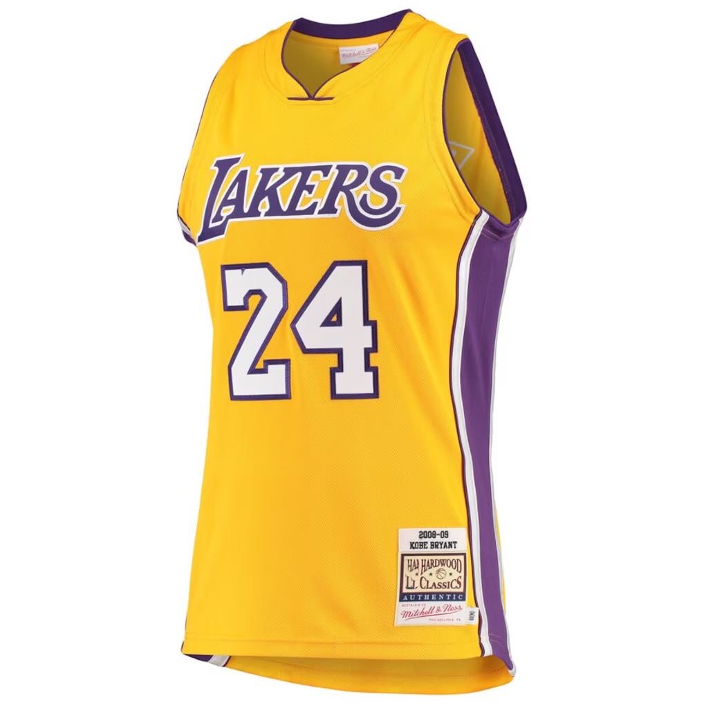 Elroe LA.Lakers #24 Kobe Bryant Gold Hardwood Classics 2008-2009 Authentic Stitched Jerseys By Mitchell & Ness
