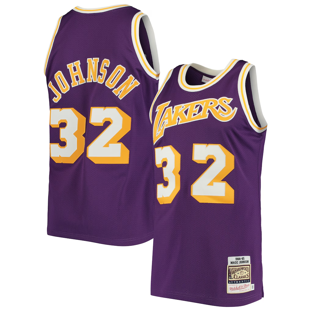 Elroe LA.Lakers #32 Magic Johnson Mitchell & Ness Purple 1984-1985 Hardwood Classics Authentic Jerseys