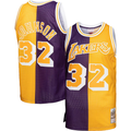 Elroe LA.Lakers #32 Magic Johnson Mitchell & Ness PurpleGold Big & Tall Hardwood Classics 198485 Split Swingman Jerseys