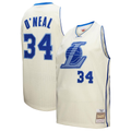 Elroe LA.Lakers #34 Shaquille O'Neal Mitchell & Ness Cream Chainstitch Swingman Jerseys