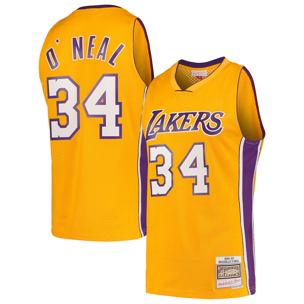 Elroe LA.Lakers #34 Shaquille O'Neal Mitchell & Ness Gold Hardwood Classics Swingman Jerseys