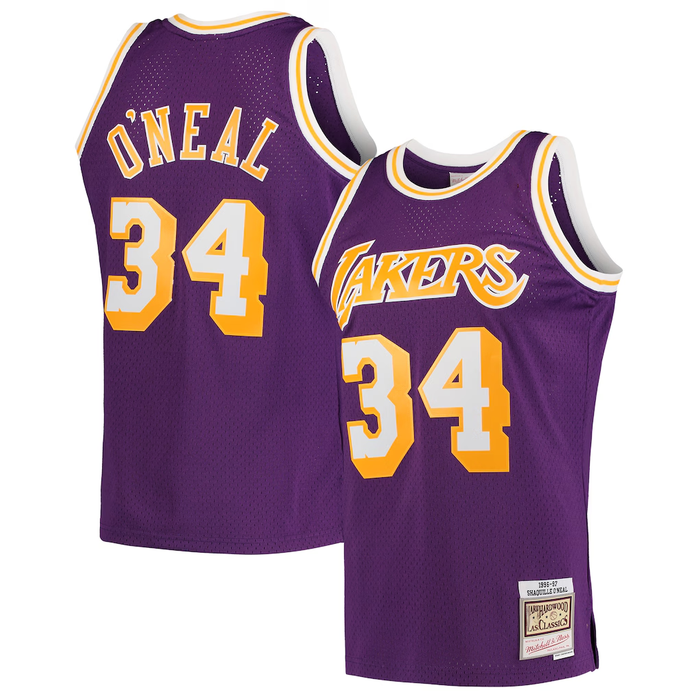 Elroe LA.Lakers #34 Shaquille O'Neal Mitchell & Ness Purple Hardwood Classics Swingman Jerseys