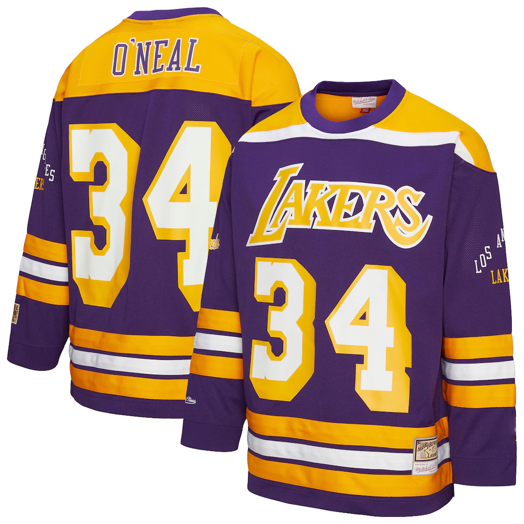 Elroe LA.Lakers #34 Shaquille O'Neal Mitchell & Ness Purple Maxxed Out Fashion Hockey Stitched Jerseys