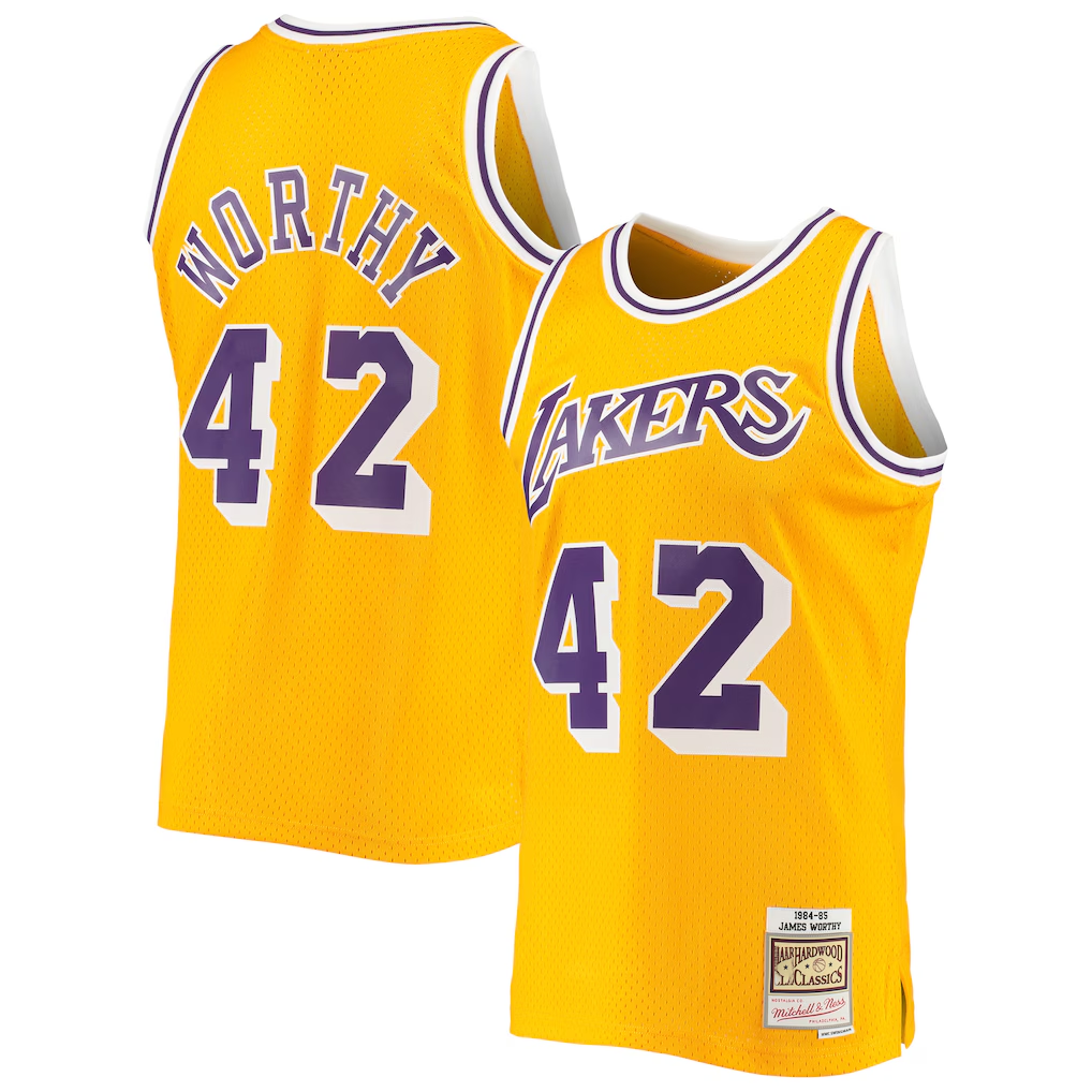 Elroe LA.Lakers #42 James Worthy Mitchell & Ness Gold 1984-1985 Hardwood Classics Swingman Stitched Jerseys
