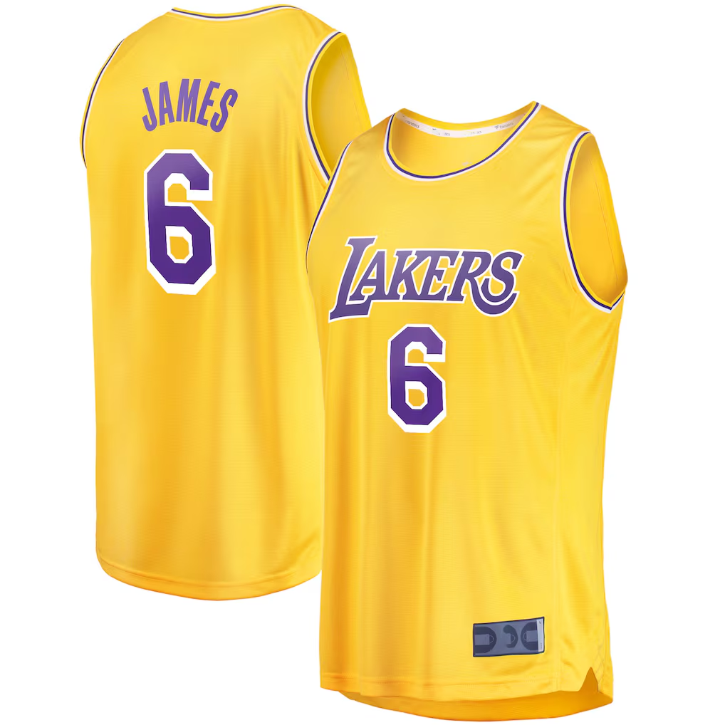 Elroe LA.Lakers #6 LeBron James Gold 2021-2022 Fast Break Replica Stitched Jerseys - Icon Edition