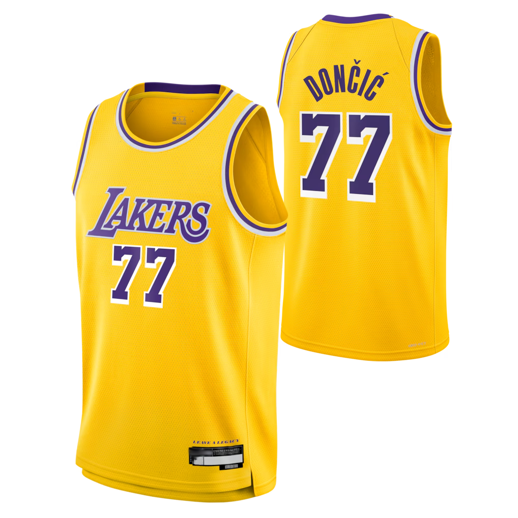 Elroe LA.Lakers #77 Luka Don?i? Gold Swingman Stitched Jerseys - Icon Edition