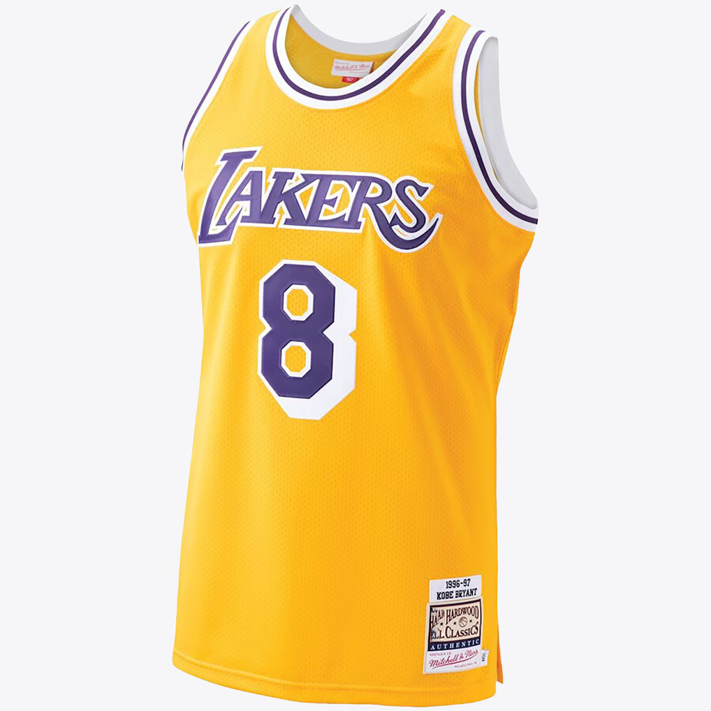 Elroe LA.Lakers #8 Kobe Bryant Gold Hardwood Classics 1996-97 Authentic Stitched Jerseys By Mitchell & Ness
