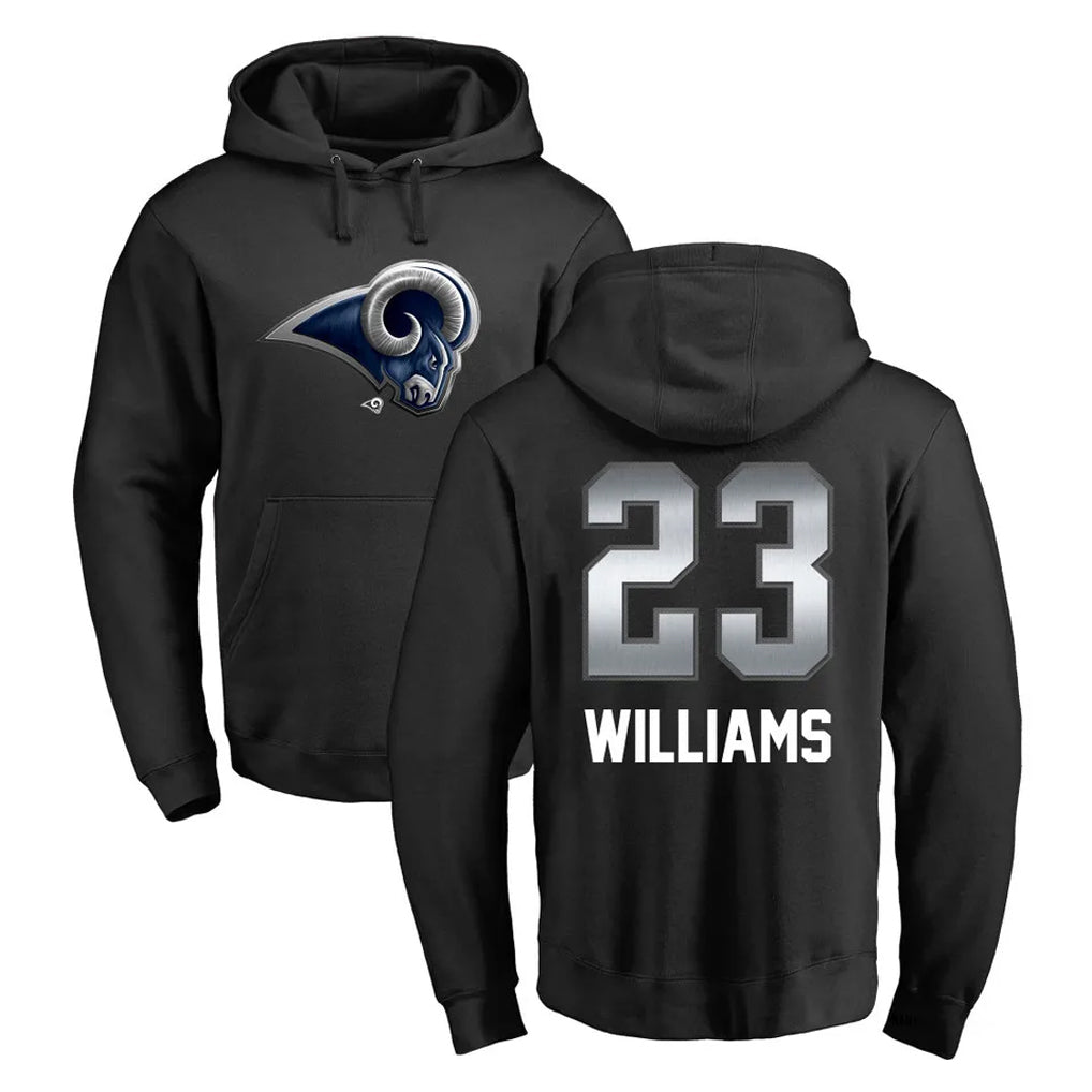 Elroe LA.Rams #23 Kyren Williams Player Black Pullover Hoodie Limited Game Stitched Jerseys