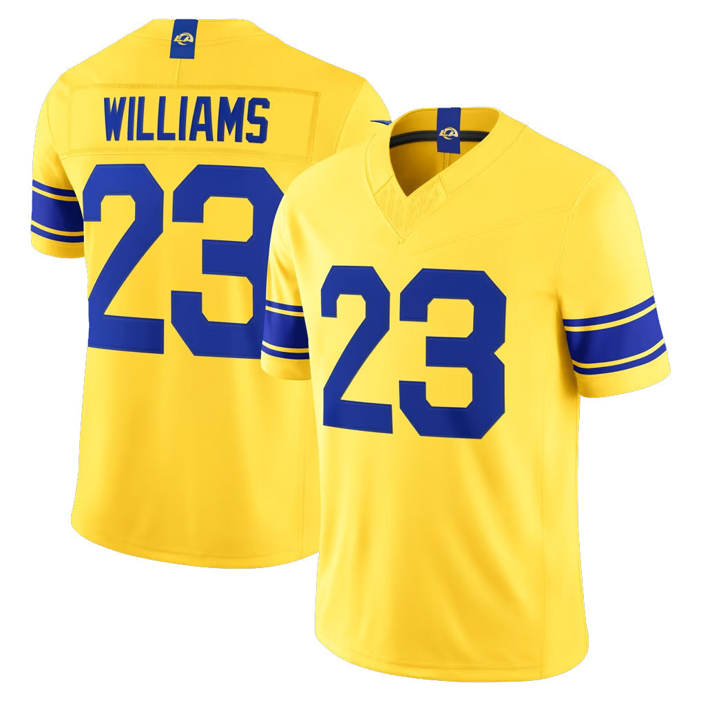 Elroe LA.Rams #23 Kyren Williams Player Gold Classic Sol Vapor F.U.S.E. Home Game Stitched Jerseys