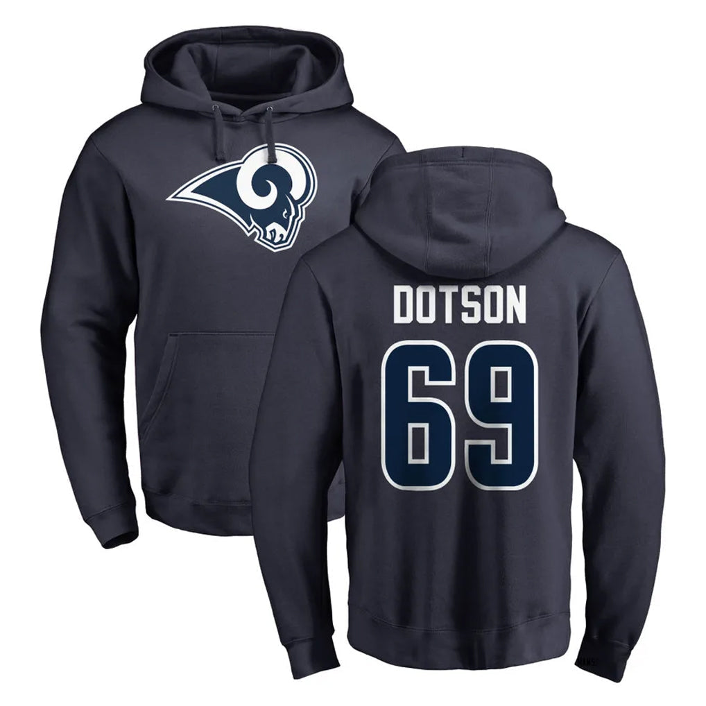 Elroe LA.Rams #69 Kevin Dotson Player Navy Pullover Hoodie Limited Game Stitched Jerseys