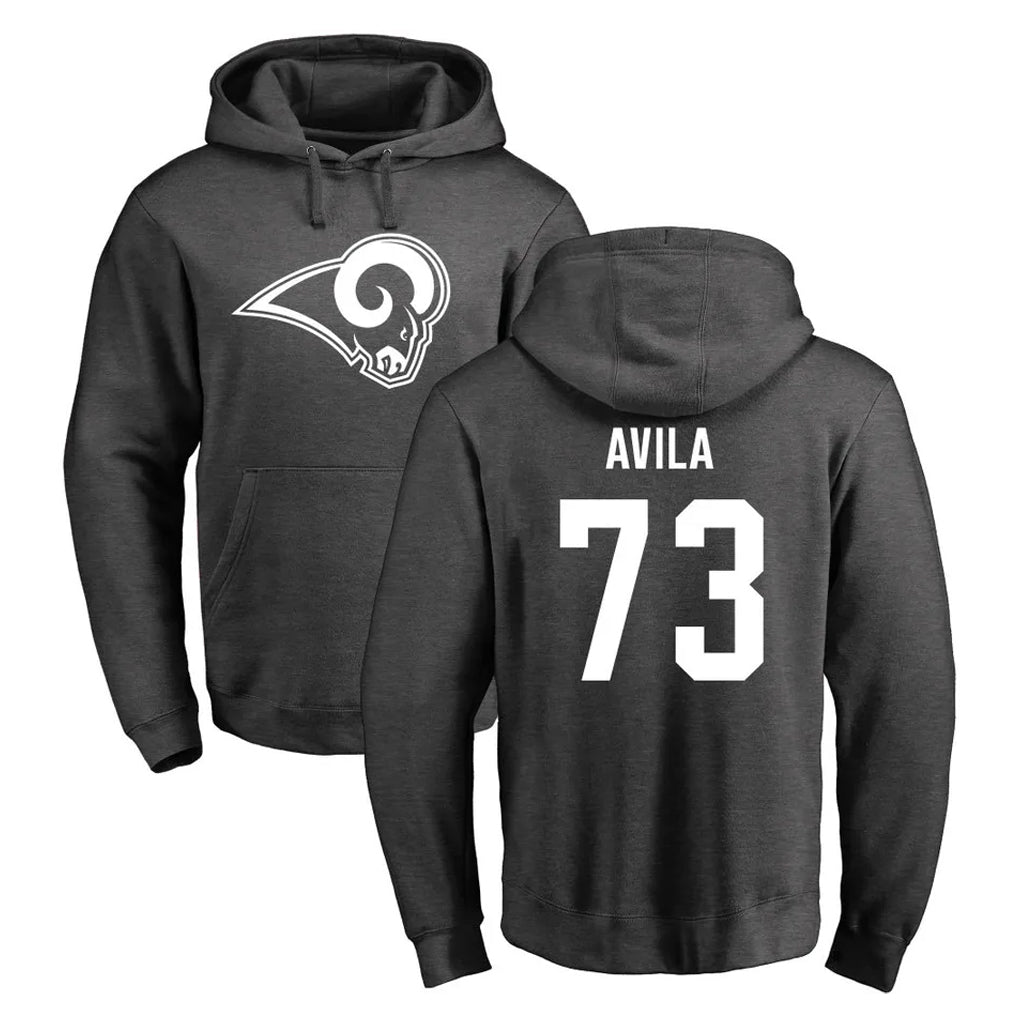 Elroe LA.Rams #73 Steve Avila Player Gray Pullover Hoodie Limited Game Stitched Jerseys