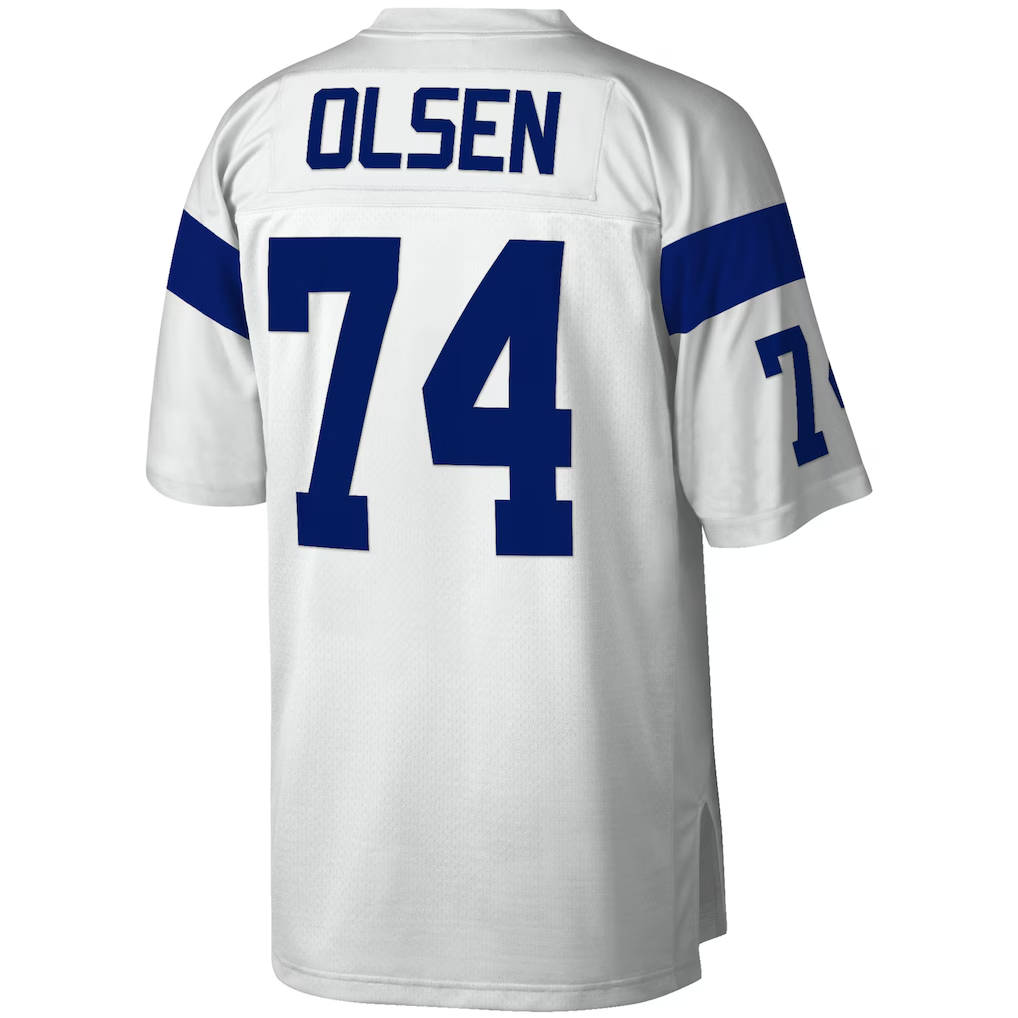 Elroe LA.Rams #74 Merlin Olsen Mitchell & Ness White Legacy Replica Stitched Puhic Jersey