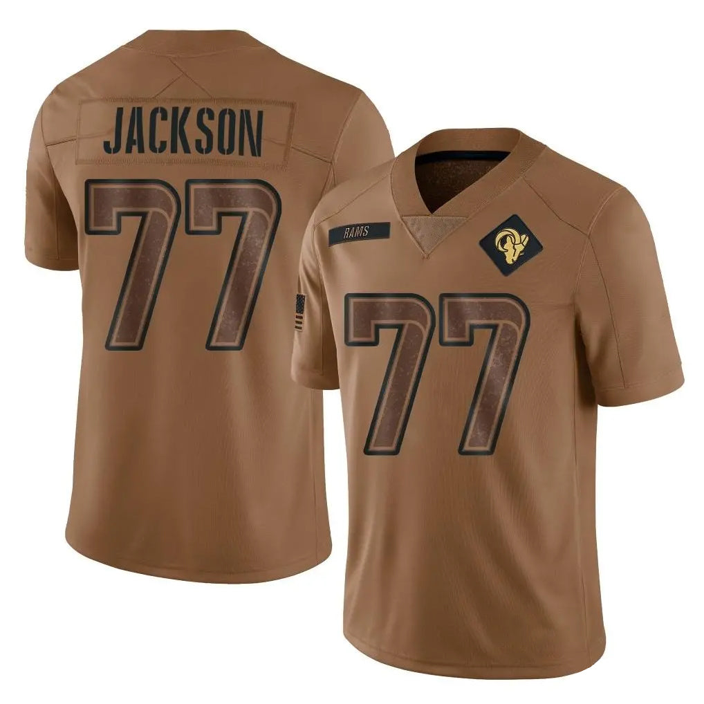 Elroe LA.Rams #77 Alaric Jackson Player Brown Salute To Service Limited Stitched Jerseys