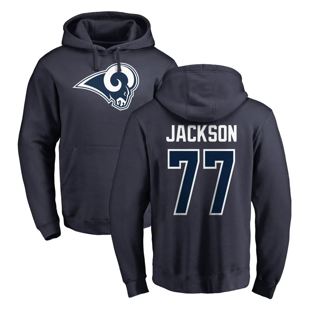 Elroe LA.Rams #77 Alaric Jackson Player Navy Pullover Hoodie Limited Game Stitched Jerseys