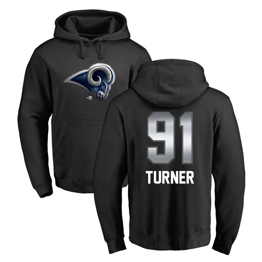 Elroe LA.Rams #91 Kobie Turner Player Black Pullover Hoodie Limited Game Stitched Jerseys
