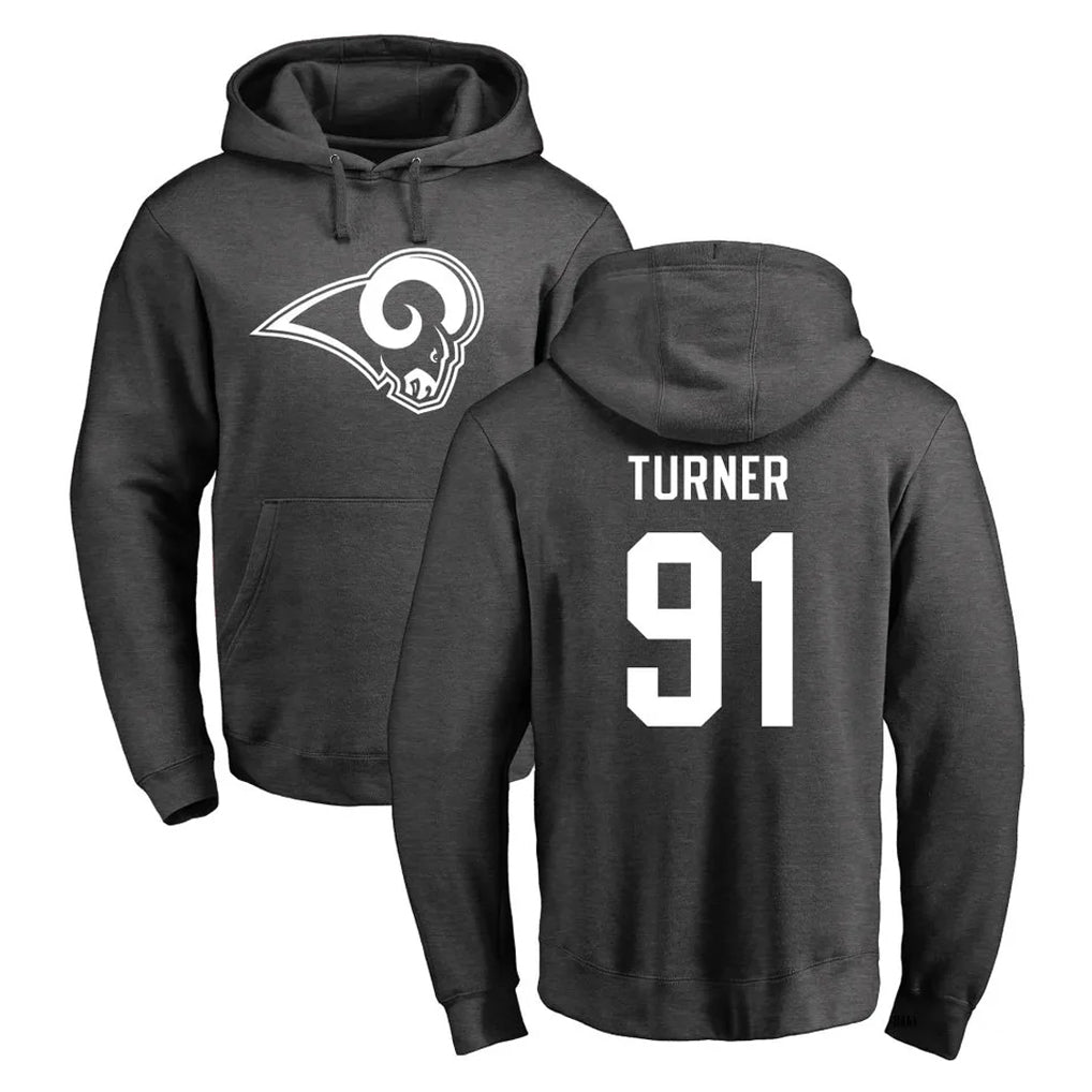 Elroe LA.Rams #91 Kobie Turner Player Gray Pullover Hoodie Limited Game Stitched Jerseys