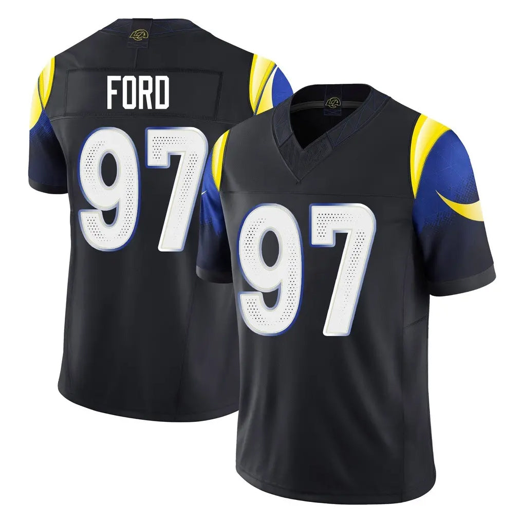 Elroe LA.Rams #97 Poona Ford Player Black Midnight Rivalries Collection Limited Home Game Stitched Jerseys