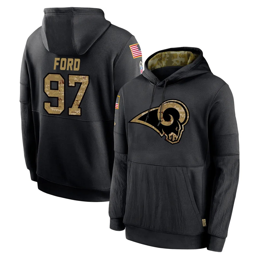 Elroe LA.Rams #97 Poona Ford Player Black Salute to Service Hoodies Limited Game Stitched Jerseys