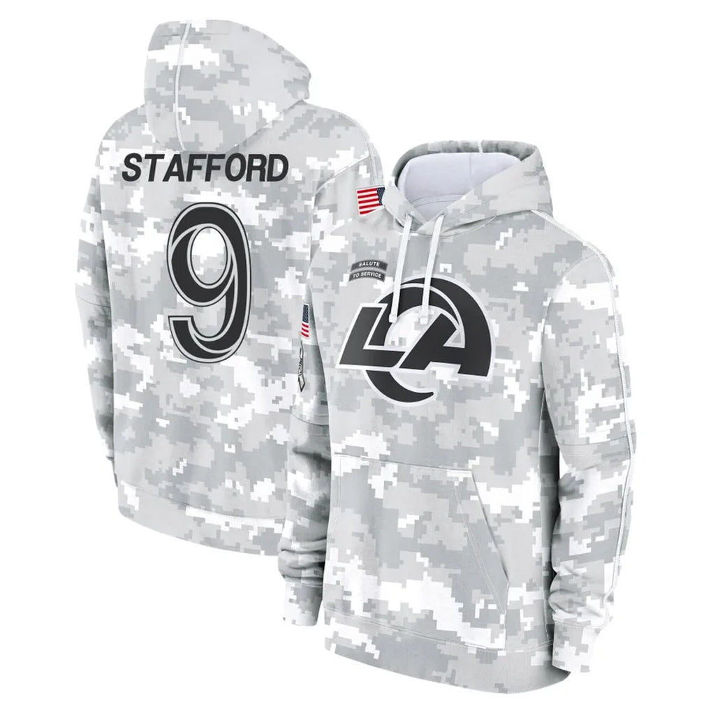 Elroe LA.Rams #9 Matthew Stafford Player Arctic Camo Salute to Service Hoodies Limited Game Stitched Jerseys