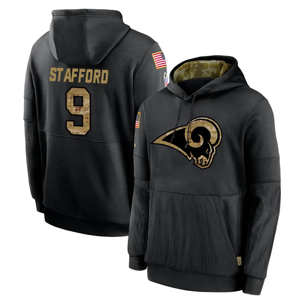 Elroe LA.Rams #9 Matthew Stafford Player Black Salute to Service Hoodies Limited Game Stitched Jerseys