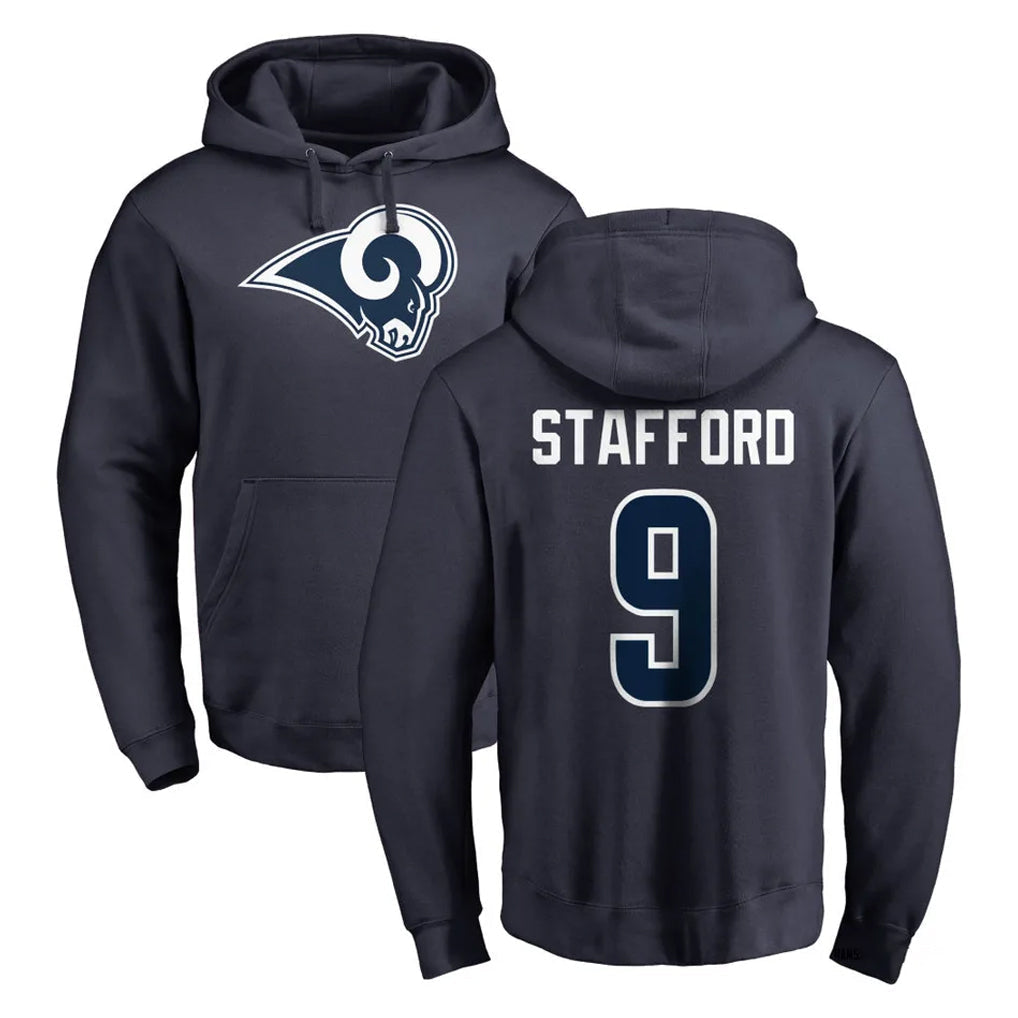 Elroe LA.Rams #9 Matthew Stafford Player Navy Pullover Hoodie Limited Game Stitched Jerseys