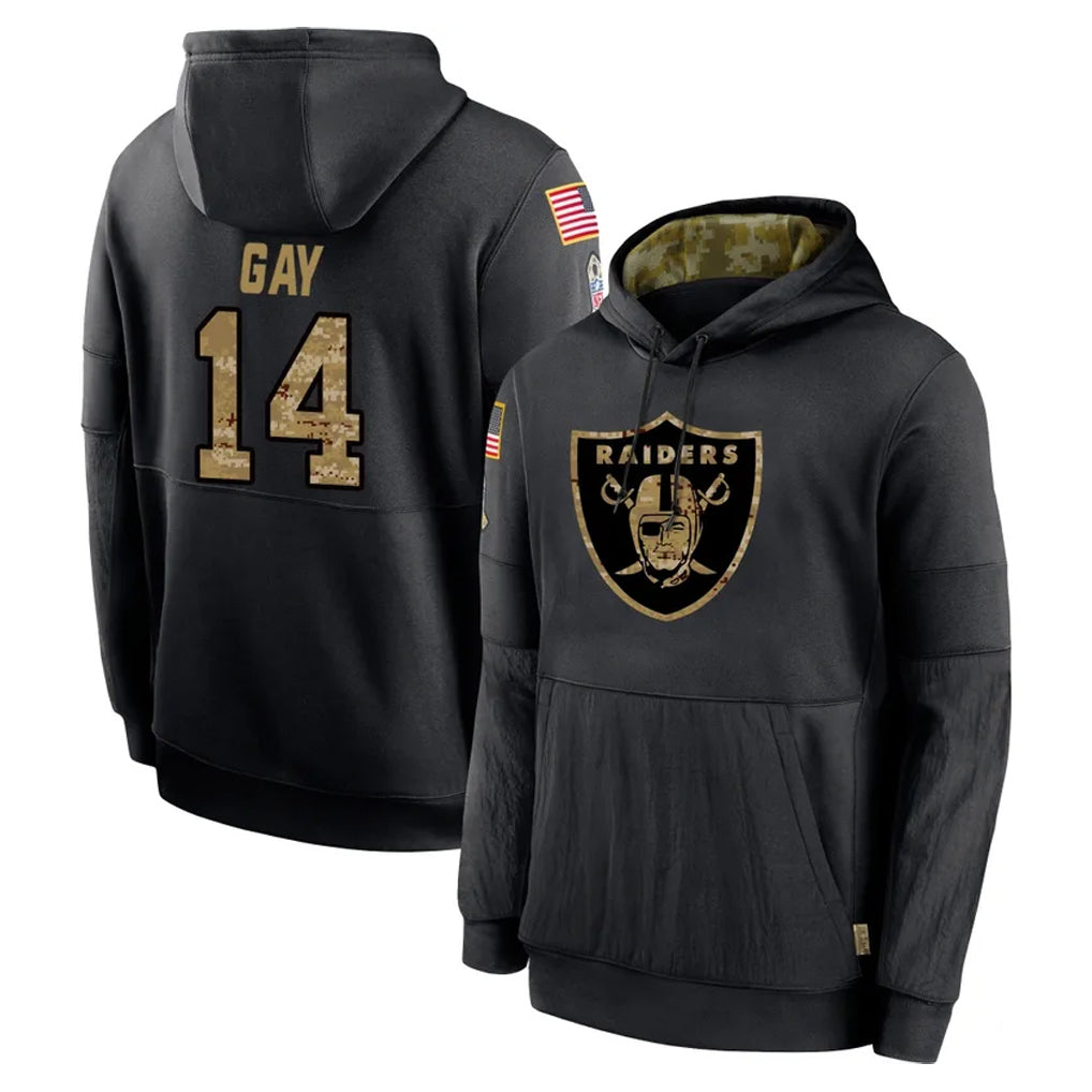 Elroe LV.Raiders #14 Matt Gay Player Black Salute to Service Hoodies Limited Game Stitched Jerseys