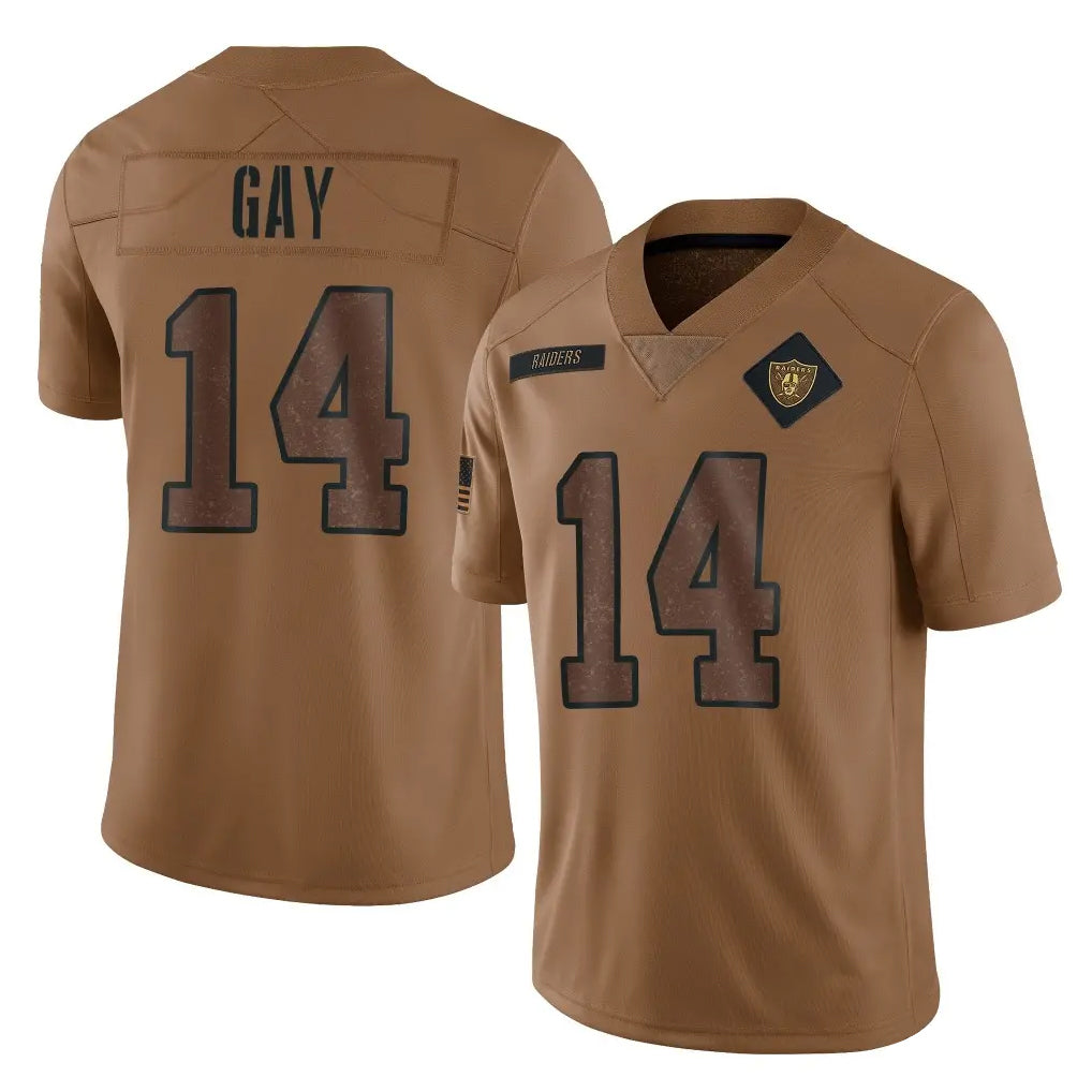 Elroe LV.Raiders #14 Matt Gay Player Brown Salute To Service Limited Stitched Jerseys