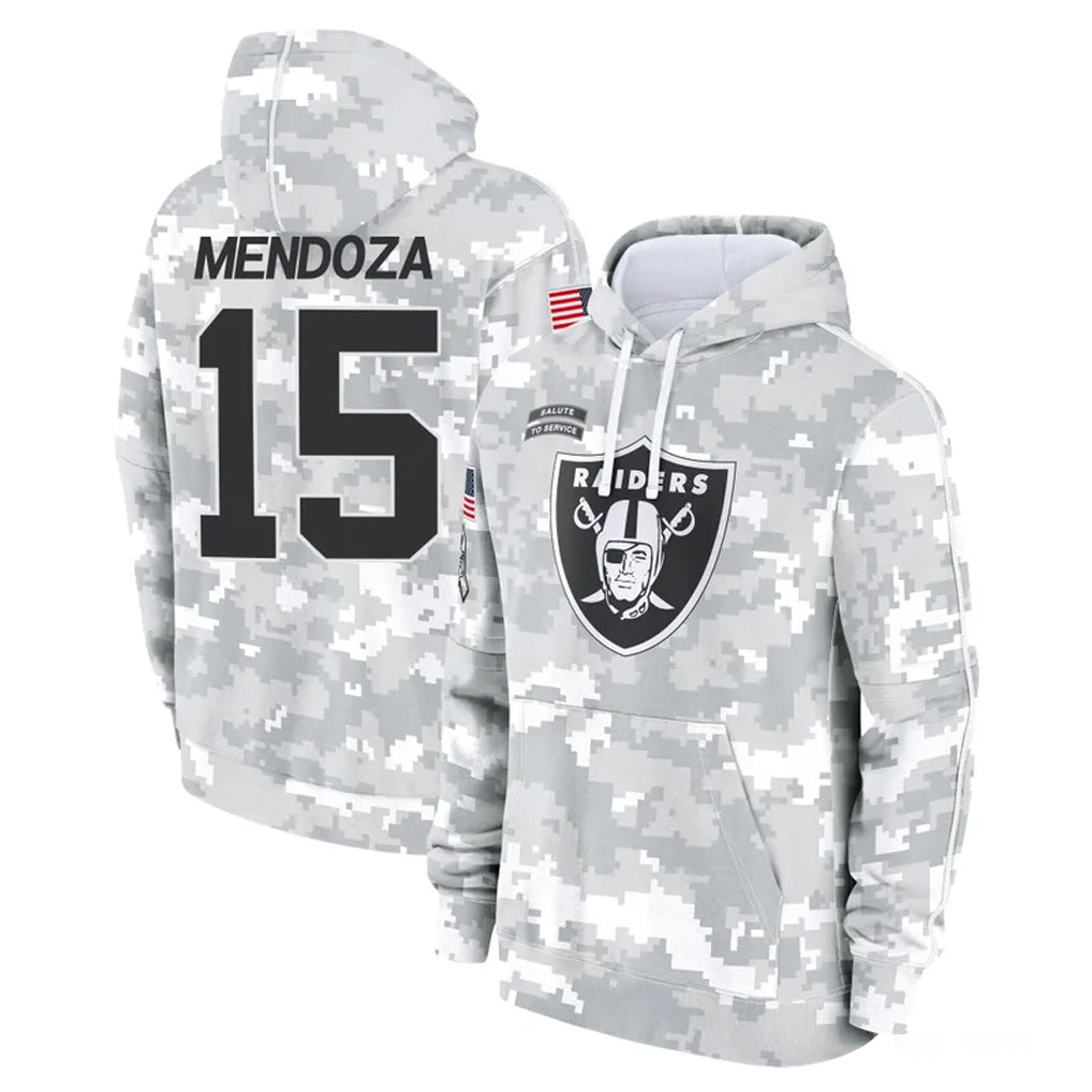 Elroe LV.Raiders #15 Fernando Mendoza Player Arctic Camo Salute to Service Hoodies Limited Game Stitched Jerseys