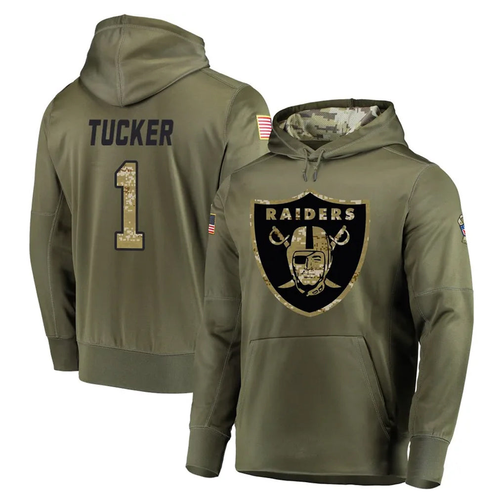 Elroe LV.Raiders #1 Tre Tucker Player Olive Salute to Service Pullover Hoodies Home Game Stitched Jerseys