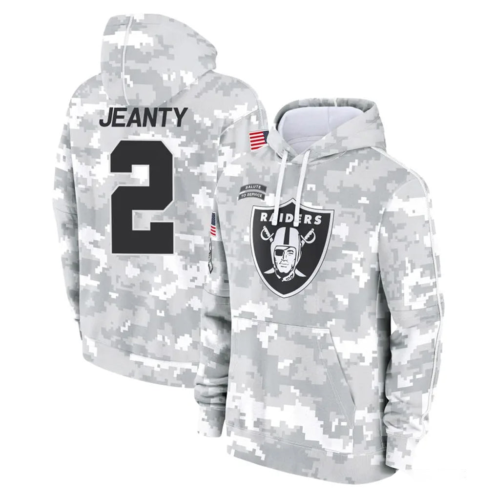 Elroe LV.Raiders #2 Ashton Jeanty Player Arctic Camo Salute to Service Hoodies Limited Game Stitched Jerseys