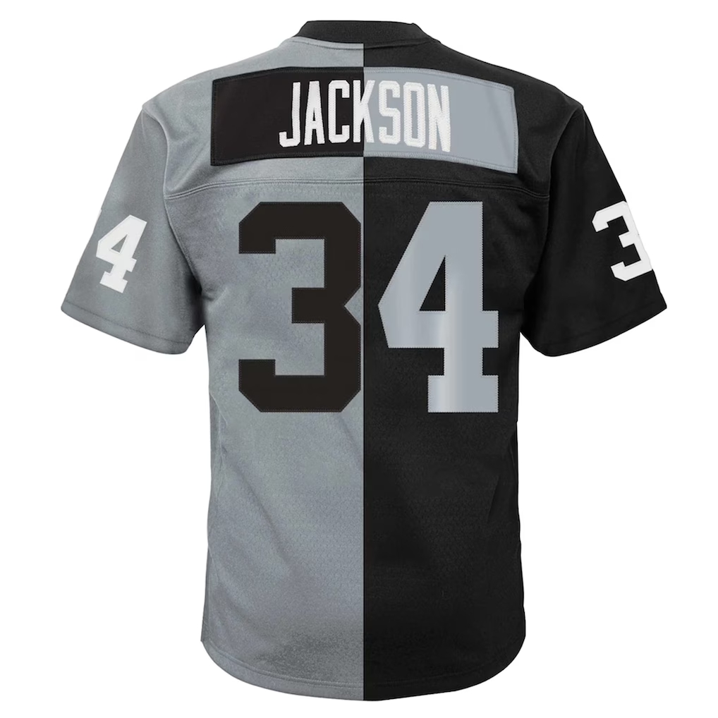 Elroe LV.Raiders #34  Bo Jackson Mitchell & Ness BlackSilver Big & Tall Split Legacy Retired Player Replica Jersey