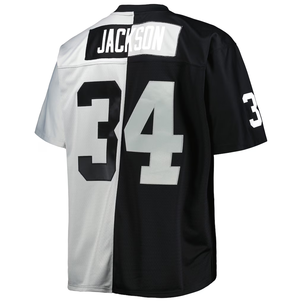 Elroe LV.Raiders #34 Bo Jackson Mitchell & Ness BlackSilver Big & Tall Split Legacy Retired Player Replica Jerseys