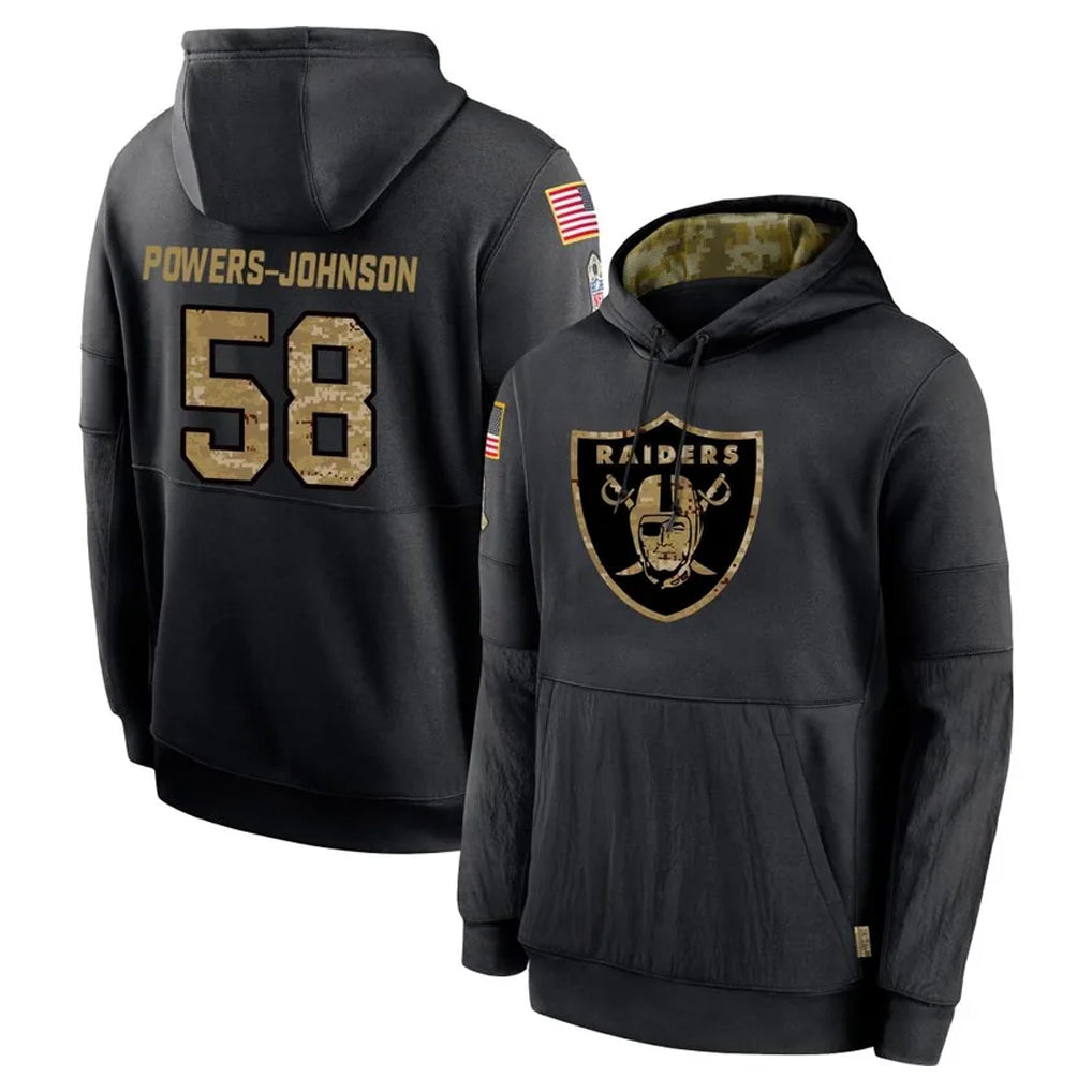 Elroe LV.Raiders #58 Jackson Powers-Johnson Player Black Salute to Service Hoodies Limited Game Stitched Jerseys
