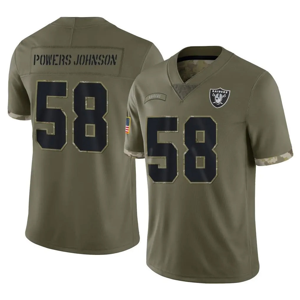 Elroe LV.Raiders #58 Jackson Powers-Johnson Player Olive Salute To Service Limited Stitched Jerseys