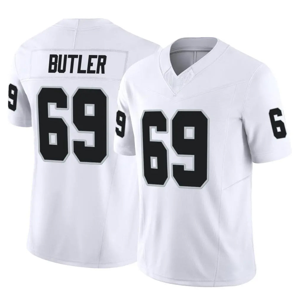 Elroe LV.Raiders #69 Adam Butler Player White Limited Vapor F.U.S.E. Home Game Stitched Jerseys