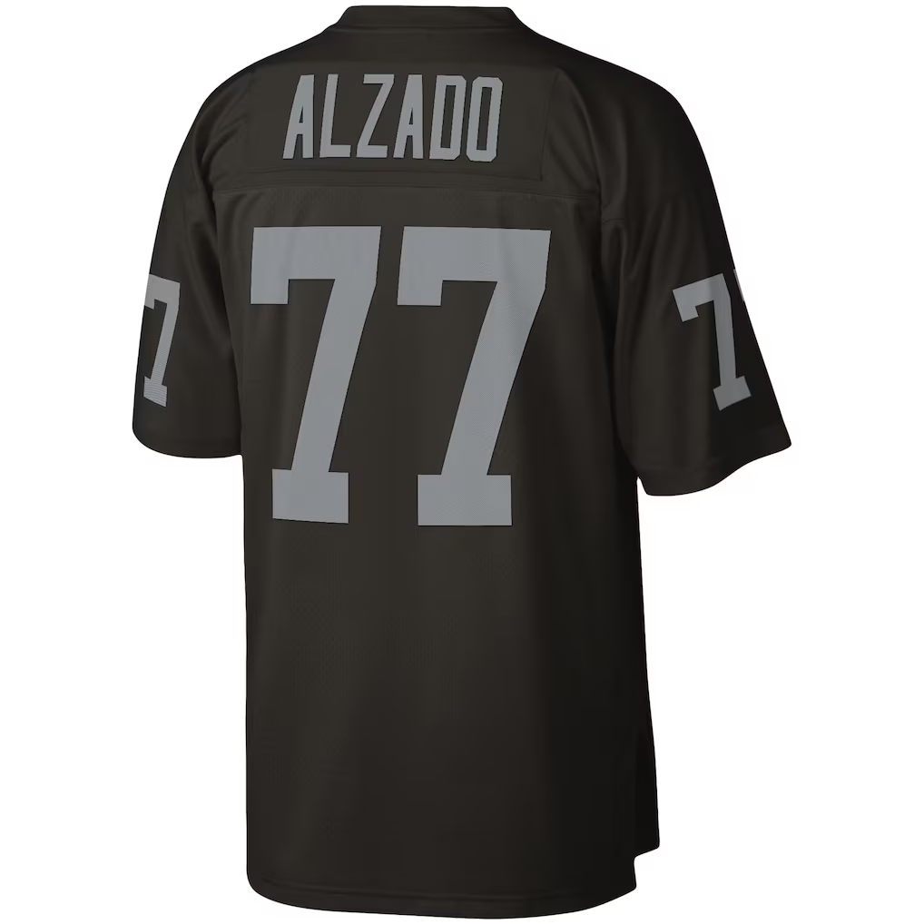 Elroe LV.Raiders #77 Lyle Alzado Mitchell & Ness Black Legacy Replica Stitched Puhic  Jersey