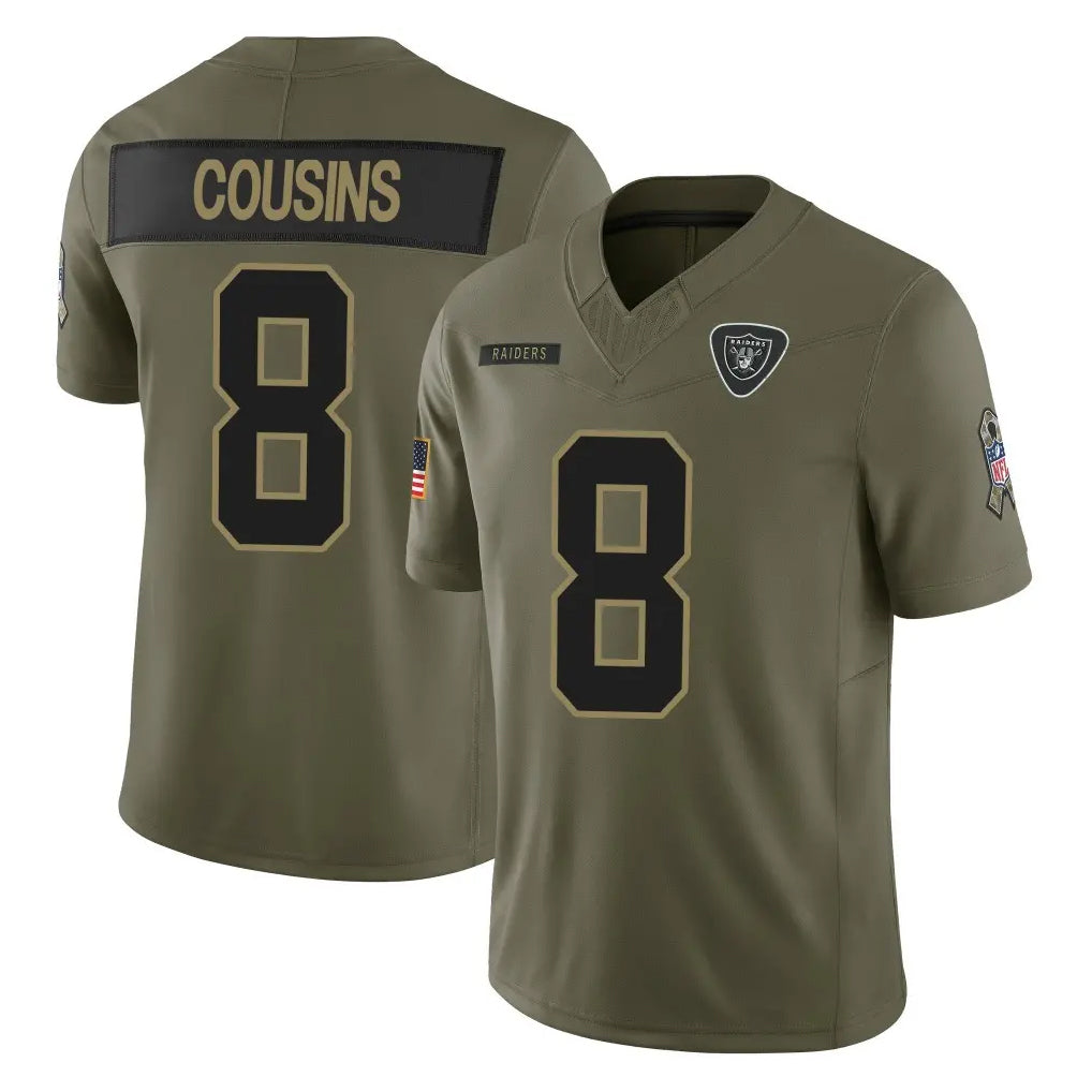 Elroe LV.Raiders #8 Kirk Cousins Player Olive 2025 Salute To Service Limited Game Stitched Jerseys