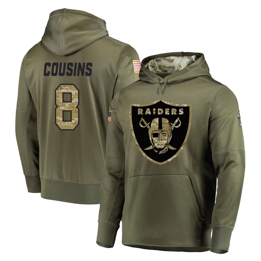 Elroe LV.Raiders #8 Kirk Cousins Player Olive Salute to Service Pullover Hoodies Home Game Stitched Jerseys