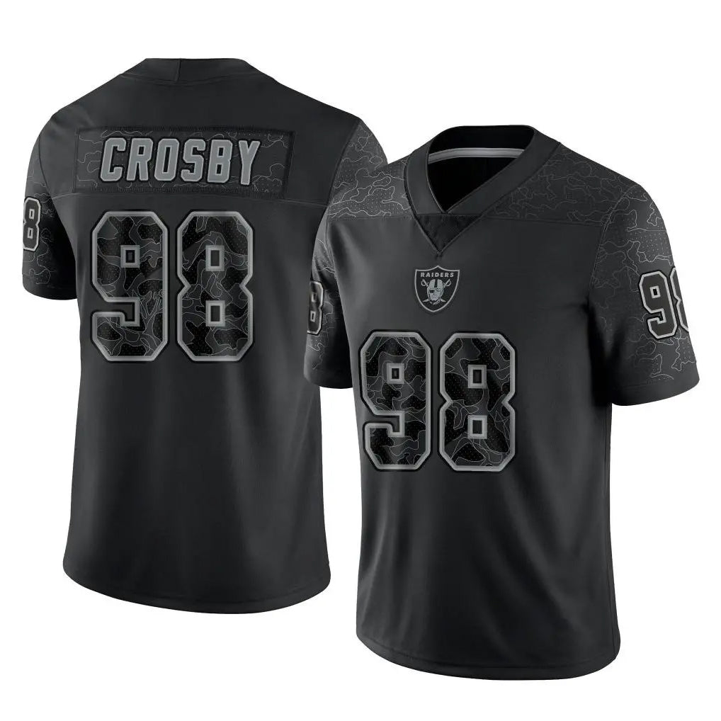 Elroe LV.Raiders #98 Maxx Crosby Player Black Reflective Limited Game Stitched Jerseys