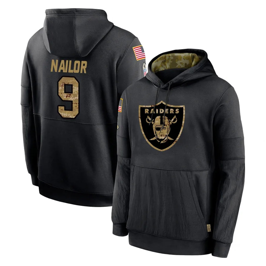 Elroe LV.Raiders #9 Jalen Nailor Player Black Salute to Service Hoodies Limited Game Stitched Jerseys