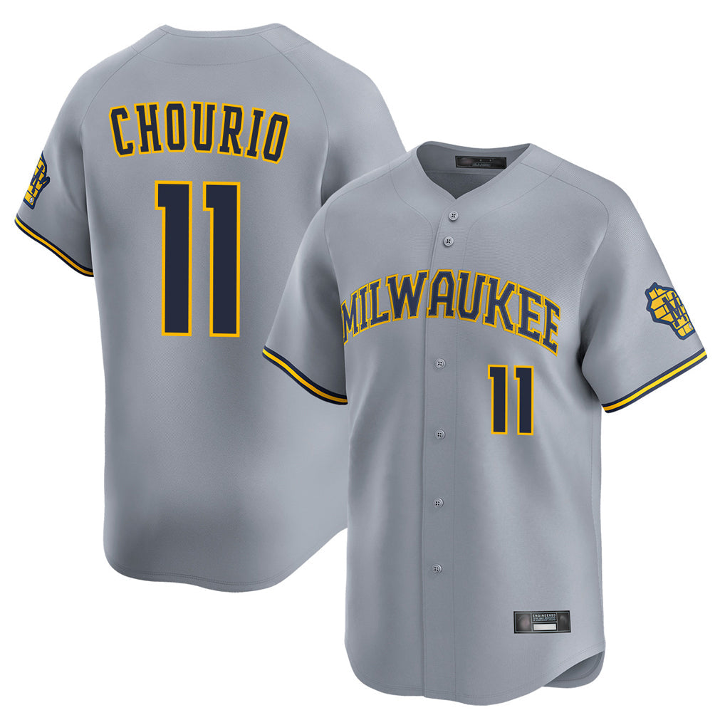 Elroe M.Brewers #11 Jackson Chourio Player Gray Home Limited Stitched Jerseys