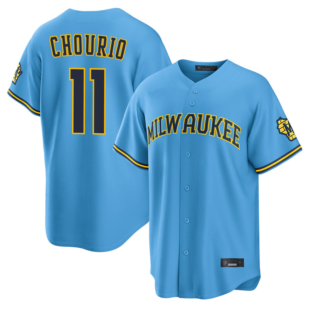 Elroe M.Brewers #11 Jackson Chourio Player Light Blue Road Stadium Game Stitched Jerseys